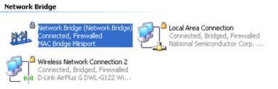 Windows will bridge the connections and you'll see a network bridge icon within network connections.